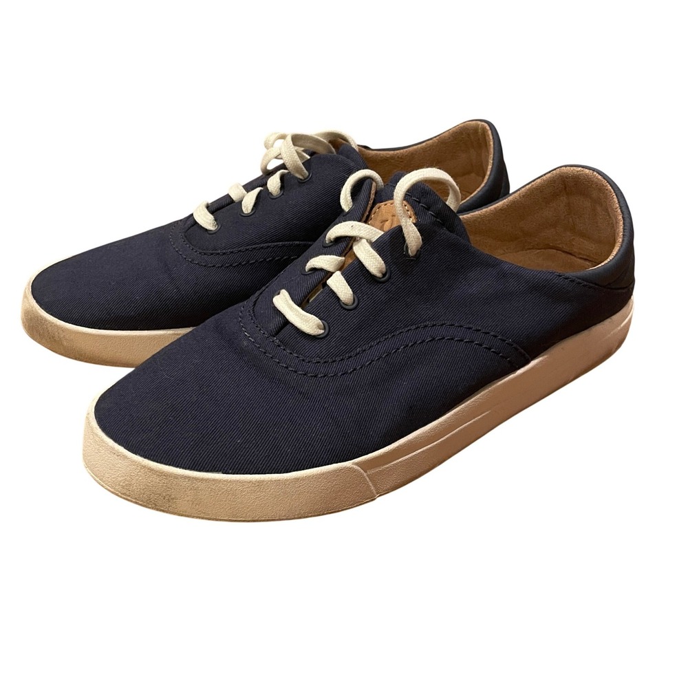 OluKai Women's 8.5 Kohu Navy Blue Canvas Lace Up Slip On Sneakers‎
